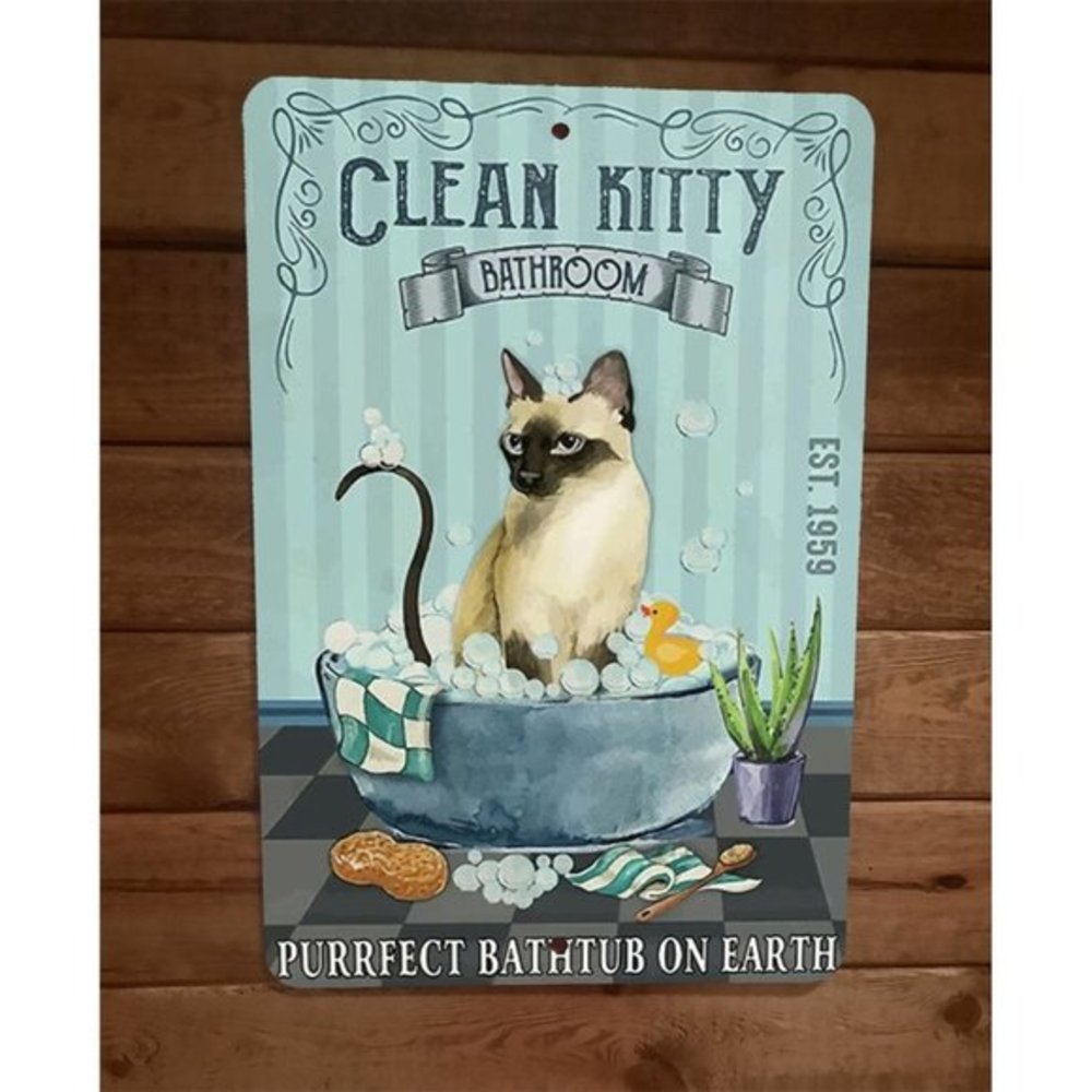 Clean Kitty Bathroom Cat 8x12 Metal Wall Sign Animal Poster